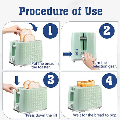 Toaster 2 Slices, Toasters Wide Slot, Bread Toaster with Cancel, Bagel, Defrost Function, Bagel Toasters with Removable Tray & 6 Temperature Settings, Green