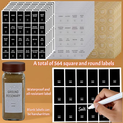 Spice Jars with Labels - 24 Glass Spice with Shaker Lids & Airtight Plastic Caps - 4oz Complete Seasoning Containers Organizer Set for Cabinet, Drawer & Rack (Brown)