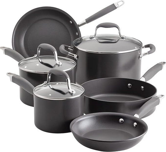 Anolon Advanced Home Hard Anodized Nonstick Cookware Set, Pots and Pans Set, 9-Piece, Moonstone