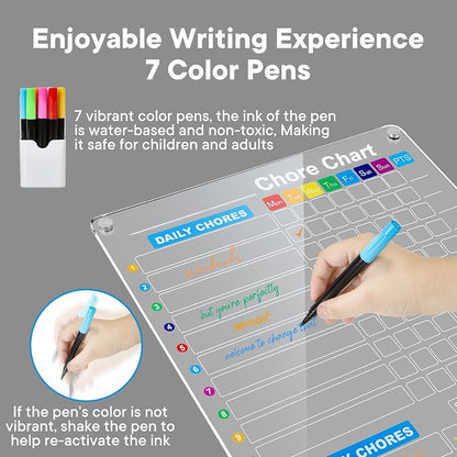 Clear Magnetic Acrylic Dry Erase Calendar for Fridge, Monthly & Weekly/Chore Chart Planning Board Set for Kids/Adults/Teens, Includes 7 Colorful Markers, 16"x12"