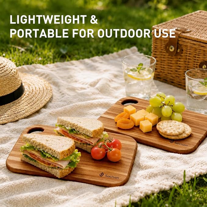 Socisen 2-Pack Small Teak Cutting Boards, 8.6" Mini Wood Charcuterie Board | Premium Teak Wood·FSC Certified·Lightweight Chopping Board·Non Toxic Serving Board·Tiny Cheese Board Set·Easy to Clean