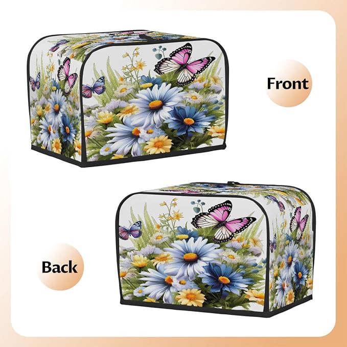 Soring Flower Floral Toaster Cover 2 Slice Wide Slot Washable Kitchen Appliance Covers Fingerprint Bread Machine Dust Cover Small Toaster Oven Accessories Covers Bread Maker Bag Women Gift