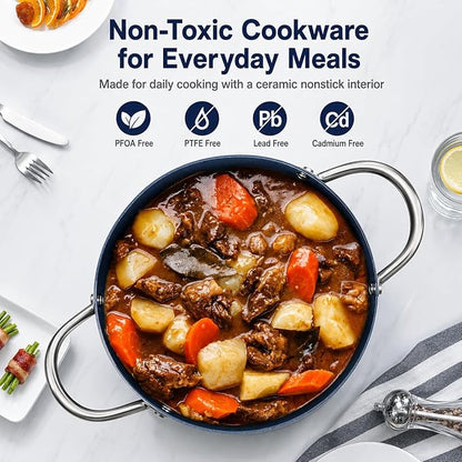 MICHELANGELO 6 Qt Ceramic Nonstick Stock Pot with Lid, Induction Ready | Ceramic nonstick coating | Stainless steel construction | Stay-cool handles | Ideal for soups, pasta, stews and family meals