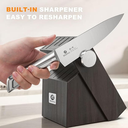 Knife Sets for Kitchen with Block imarku G14 Japanese Knife Set Stainless Steel Kitchen 14pcs, Built-in Sharpener, Sharp Knives with Non-slip Ergonomic Handle - Dishwasher Safe, Home Essential Gifts