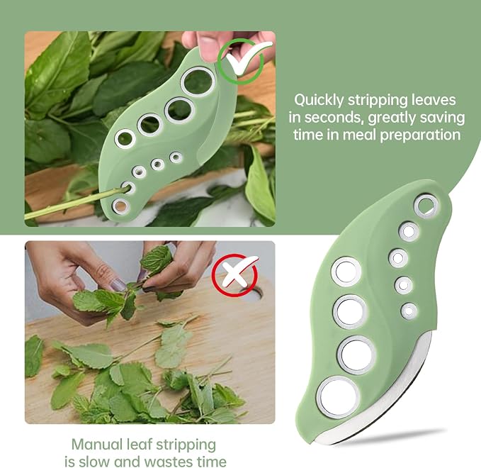 YAKAUEI 2 Pack Herb Stripper, Stainless Steel Herbs Leaf Stripping Tool, Herb Leaf Peeler 9 Holes Design for Collard Greens Thyme Basil Rosemary Stripper, Dishwasher Safe (Green)