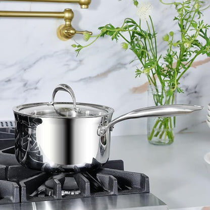 KEAWELL K3 Premium 3-Quart Tri-Ply Fully Clad Stainless Steel Saucepan with Lid, Induction & Oven Safe up to 600°F, Even Heating, Professional Cookware for All Stovetops (3-Qt)
