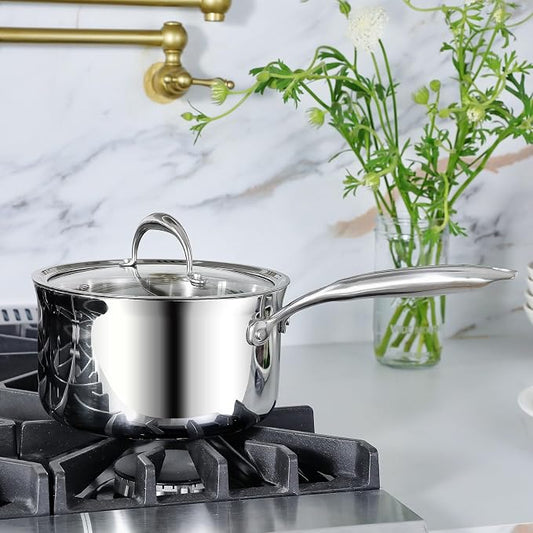 KEAWELL K3 Premium 3-Quart Tri-Ply Fully Clad Stainless Steel Saucepan with Lid, Induction & Oven Safe up to 600°F, Even Heating, Professional Cookware for All Stovetops (3-Qt)