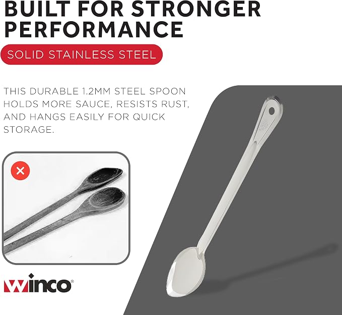 Winco Stainless Steel Basting Spoon, Solid, 15", 1.2mm