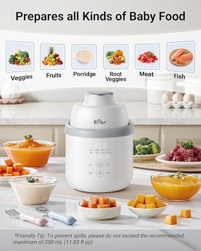 Bear All-Stainless Steel Baby Food Maker, NutriEase 3-Stage Texture, OneStep Baby Food Processor Puree Maker, Preset Function, Self-Clean&Dishwasher safe, Effortless Healthy Homemade Baby Food,Upgrade