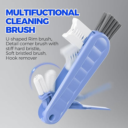 6 Pack Holikme 4 in 1 Cup Lid Cleaning Brush Set with 3 Straws, Multifunctional Bottle Brush, Silicone Cup Lid Gap Cleaner, Durable Bristle Crevice Cleaning Brush, Blue