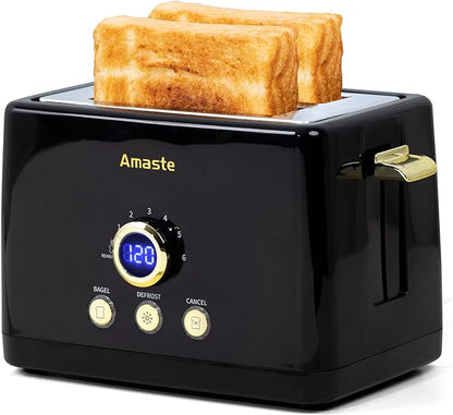 2 Slice Toaster, Retro Bread Toaster with LED Display, Extra Wide Slots Toasters with 6 Bread Shade Settings, Bagel, Cancel, Defrost Function, Stainless Steel with High Lift Lever, Removal Crumb Tray