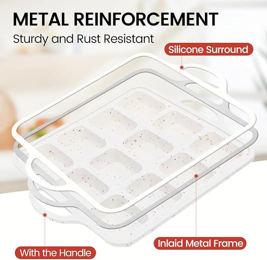 CAKETIME Silicone Mini Loaf Pan with Metal Frame, Silicone Mini Bread Loaf Pans 12 Cups for Baking Bread, Brownie, Cornbread, Cheesecake, Soap Nonstick (2 Pack)