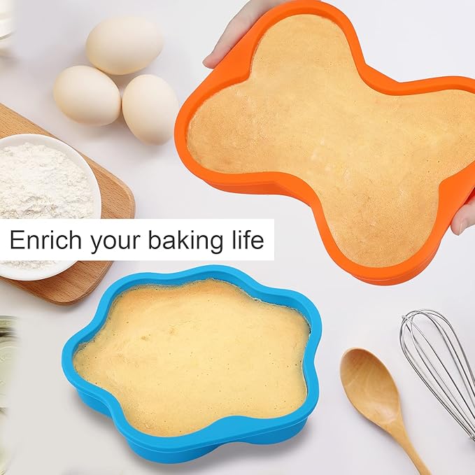 2Pcs Silicone Dog Birthday Cake Pans, Bone Shape, 8 Inch