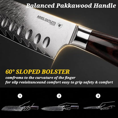 VG10 Damascus Kitchen Knife Set 3PCS, Japanese Chef Knife Set, 67-Layer Forged High Carbon Steel Cooking Knives with Pakkawood Handle Gift Box
