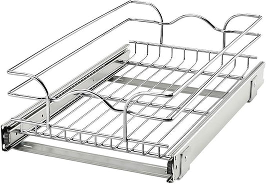 Rev-A-Shelf Steel Wire Pullout Drawer Organizer Shelf for Kitchen Cabinets, Slide Out Storage Basket, Min Opening Width of 11.5", 12" x 20", 5WB1-1220CR-1