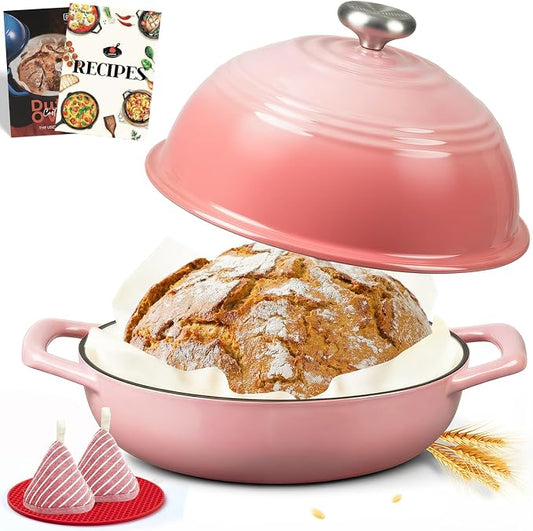 Overmont 6QT Enameled Cast Iron Bread Oven — Taller Body for Even Baking, Durable & Easy-to-Clean, Includes Dome Lid, Cotton Potholders & Cookbook, Perfect for Home Bakers & Sourdough Enthusiasts