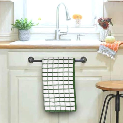 Urban Villa Kitchen Towels Green/White Set of 3 Terry Kitchen Towels 100% Cotton Ultra Soft Size 20X30 Inches Highly Absorbent Over Sized KitchenTowels with Hanging Loop KitchenTowels