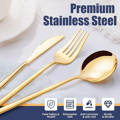 40 Piece Gold Silverware Set,Stainless Steel Flatware Cutlery Set Service for 8 Including Forks Spoons Knives,Kitchen Utensil Set,Tableware for Home and Restaurant, Dishwasher Safe