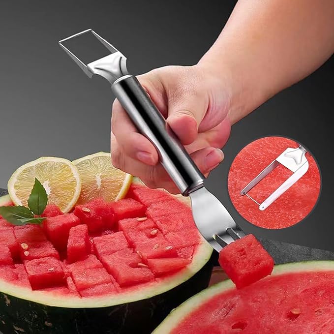 Watermelon Cutter, 2-in-1 Stainless Steel Dual Head Watermelon Fork Slicer, Summer Fruit Cutting Tool, Portable Kitchen Gadgets for Home, Camping & Picnic (2 Pcs)