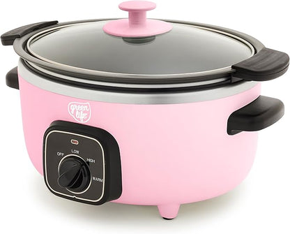 GreenLife 3.5QT Slow Cooker, PFAS-Free Non-Toxic Ceramic Nonstick Removable Interior Bowl, Programmable, Keep Warm, Stovetop & Oven Safe Pot, Dishwasher Safe Crock & Glass Lid, Pink