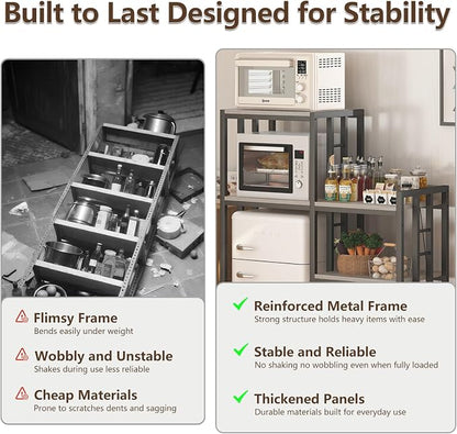 METYERRY6-Tier Adjustable Mini Fridge Cabinet With Power Outlet,Kitchen Bakers Rack With storage,Mini Fridge And Microwave Stand,Coffee Bar, Free Standing Shelf for Kitchen, Home Office,Balcony,Greige