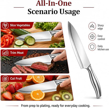 Chef Knife,7.2" Professional Kitchen Knife for Cooking,Made of Stainless Steel,Ultra Sharp for Cutting food,with Ergonomic Handle,for Home & Restaurant Silver