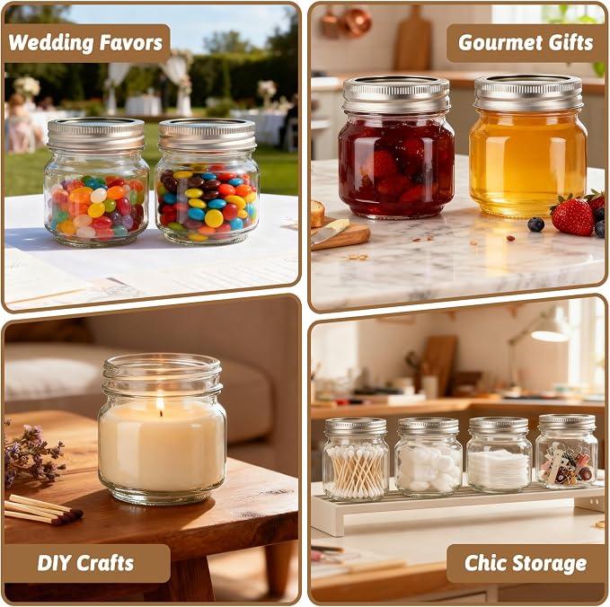 STARSIDE 8 oz Glass Mason Jars with Airtight Lids and Bands,30 Pack with Labels &Tags, Half Pint Canning Jars for Honey, Jam, Candies, Jelly, Spice, DIY Crafts & Wedding Favors