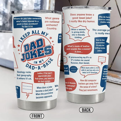 SANDJEST Dad Jokes Insulated Tumbler with Lid - 20oz Stainless Steel Mug for Father - Funny Coffee Cup for Travel Sport Office, Gift for Birthday Father’s Day