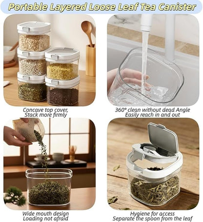 2-Pack 27oz Airtight Tea Canisters, Clear Loose Leaf Tea Storage Containers with Spoon, Wide-Mouth Kitchen Canisters for Loose Tea, Coffee, Sugar, Flour & Herbs, BPA Free Organizer for Pantry
