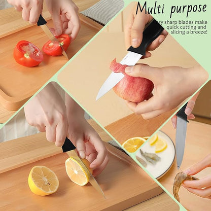 4-Piece Paring Knife Set, 4 Inch 4Cr14 Stainless Steel Sharp Fruit Vegetable Peeling Knives with Ergonomic Anti-Slip Large Handle, Small Kitchen Utility Knife for Daily Meal Prep, Black