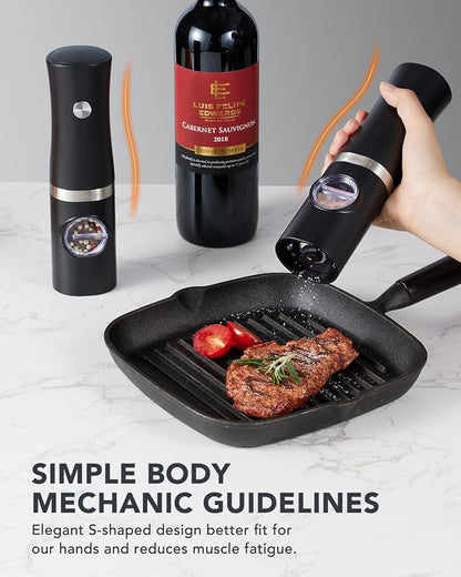FORLIM Rechargeable Electric Salt and Pepper Grinder Set with Charging Base, Automatic Pepper Mill, Adjustable Coarseness, White LED Light, USB Type-C Cable, One Hand Operation, 2 Mills
