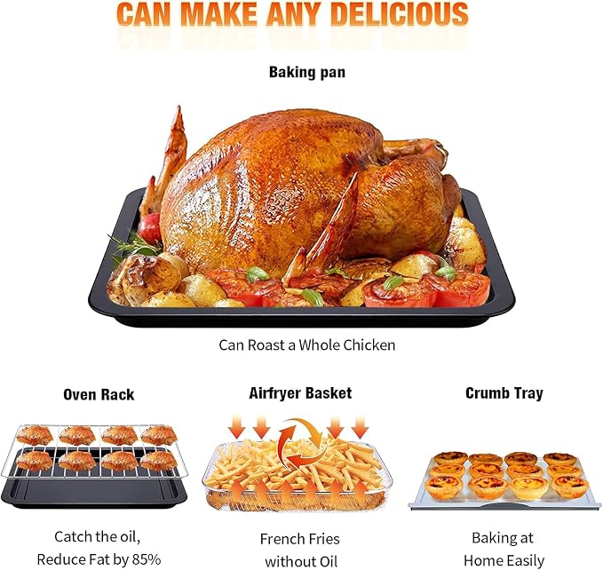 Geek Chef 26 QT Air Fryer Oven, Big Air Fryer, Toast Oven with Bake, Roast, Pizza, Easy to Use & Clean, Stainless Steel