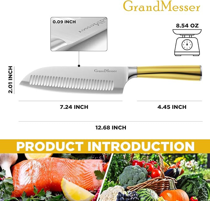 Santoku Knife, Chef's Kitchen Knife 7 Inch, Japanese Steel AUS-10 Chef Knife, with Pure Copper Ergonomic Handle & Gift Box.