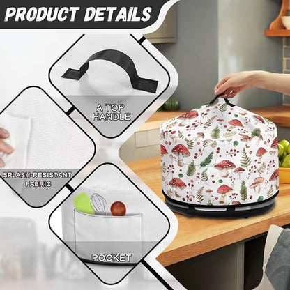 Ferns Mushrooms Slow Cooker Dust Cover Compatible with 6-8 qt Crock for Pot Small Kitchen Appliance Decor with A Top Handle and Pocket