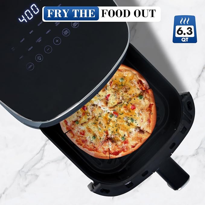 NEWBULIG Air Fryer, 6QT Square Airfryer with Visual Window, 400℉ Fast Heating Air Fryers Oven with Timer, Auto-Off, Non Toxic & Non Stick, Multiple 12 Modes for Roast, Bake, Dehydrate, Fry, Reheat