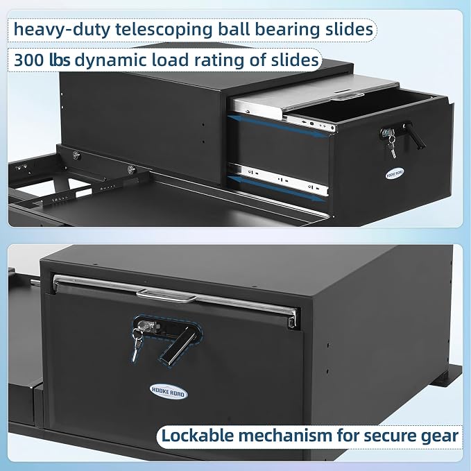 Hooke Road JK JL Bronco Trunk Storage Organizer & Fridge Slide Mount for 2007-2026 Jeep Wrangler JK JL 4-Door & 2021-2026 Ford Bronco 4-Door, Lockable Cargo Drawer Sliding Out Fridge Tray