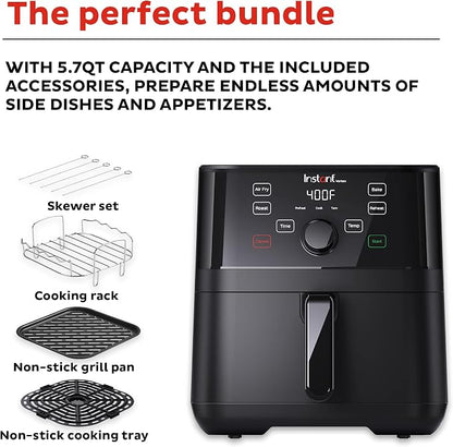 Instant Pot Vortex 5.7QT Air Fryer With Accessories, Custom Smart Cooking Programs, 4-in-1 Functions that Crisps, Roasts, Bakes and Reheats, 100+ In-App Recipes, from the Makers of Instant Pot, Black