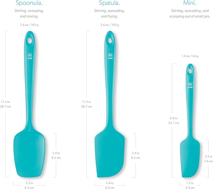 DI ORO Silicone Spatula Set - Rubber Kitchen Spatulas for Baking, Cooking, & Mixing - 600°F Heat-Resistant & BPA Free Silicone Scraper Spatulas for Nonstick Cookware - Dishwasher Safe (3pc, Teal)