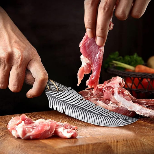 Dream Reach Feather Viking Boning Knife, 6 Inch Professional Viking Knife Meat Cleaver Full Tang with Sheath Gift Box for Outdoor Camping Thanksgiving Gifts for Men Women