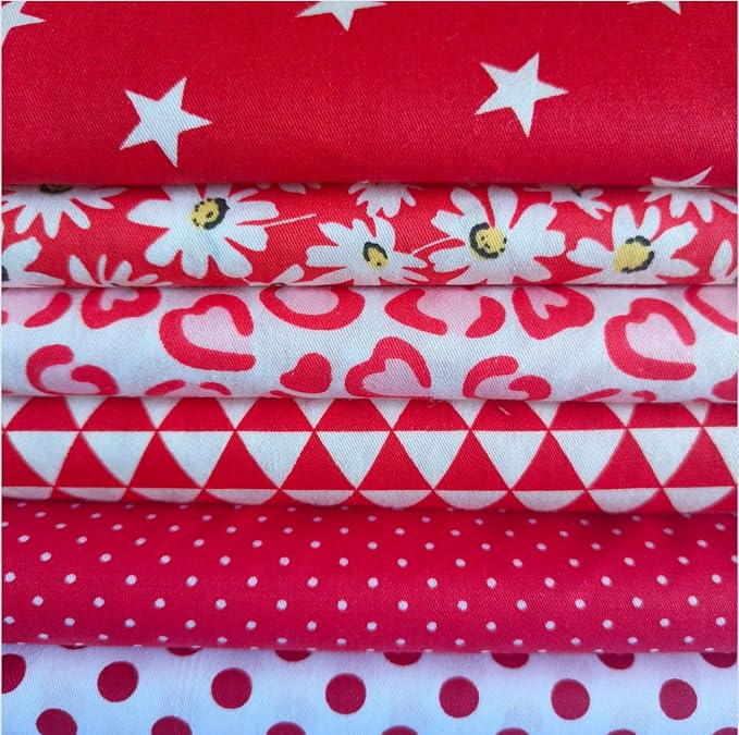 Cotton Fabric DIY Making Supplies Quilting Patchwork Fabric Fat Quarter Bundles DIY for Quilting Cotton Patchwork Cushions (red Start, 9.8 x 9.8 inches)