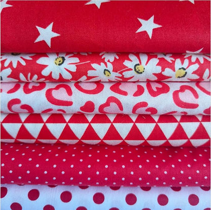 Cotton Fabric DIY Making Supplies Quilting Patchwork Fabric Fat Quarter Bundles DIY for Quilting Cotton Patchwork Cushions (red Start, 9.8 x 9.8 inches)