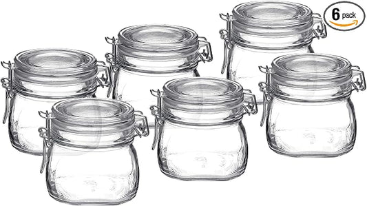 Bormioli Rocco Fido Clear Glass Jar with 85 mm Gasket,0.5 Liter (Pack of 6) (6 Items)