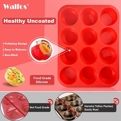 Walfos Silicone Muffin Pan - Set of 3, Including 24 Mini, 12 Regular & 6 Jumbo Muffin Pans, Easy Pop Out, BPA Free, Dishwasher Safe