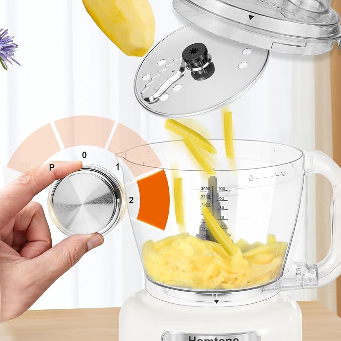 Homtone 16 Cup Food Processor Large, 9-in-1 Vegetable Chopper with 7 Blades for Shredding, Slicing, French Fry Cutting, Meat Grinding, Dough Kneading, 3 Speeds, Dishwasher Safe