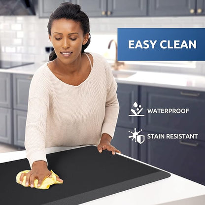 KitchenClouds Kitchen Mat Cushioned Anti Fatigue Rug 17.3"x60" Water Resistant Non Slip Standing Desk Mat Comfort Floor Mats for House Sink Office (Black)