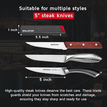 WELLSTAR Steak Knife Edge Guards Set, 8 Piece Universal Blade Covers, BPA Free ABS Protective Blade Sheaths, Non-Scratch Felt Lining Kitchen Utility or Steak Knives Covers (Knives not included)
