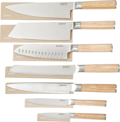Babish 14-Piece Full Tang Forged Light Pakka Wood Kitchen Knife Set – High-Carbon 1.4116 German Steel Cutlery with Protective Sheaths – Professional Chef Knife Set
