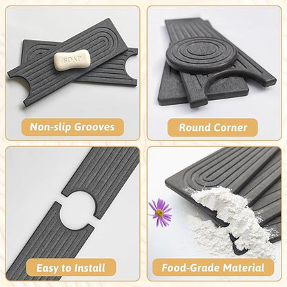 Diatomite Sink Mat around Faucet, Instant Dry Stone Sink Tray Cleaning Tools Holder Prevents Moisture Buildup, Sink Splash Guard for Bathroom Laundry Counter, Elegance Stylish Birthday Gift, Dark Gray