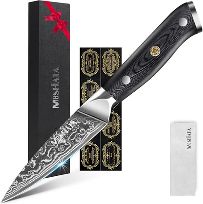 MOSFiATA Paring Knife, Super Sharp Damascus Fruit Knife, Multifunctional Peeling for Cutting Fruit Vegetables