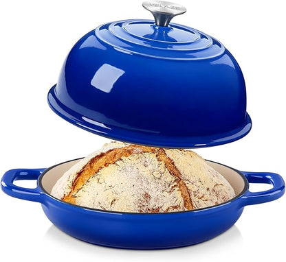 Velaze Enameled Cast Iron Dutch Oven for Bread Baking,5 QT Bread Oven Pot with Dome Lid for Crispy Artisan Bread & Bakery-Style Homemade Loaves(Blue)